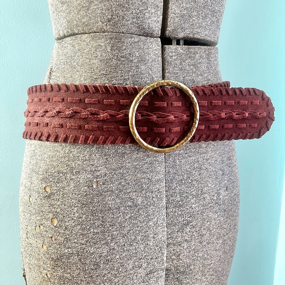 Lucky Brand Burgundy Braided Suede Belt with Gold Ring